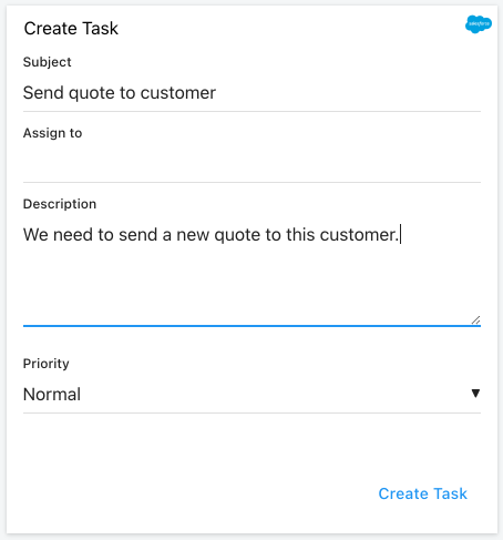New Salesforce task Card
