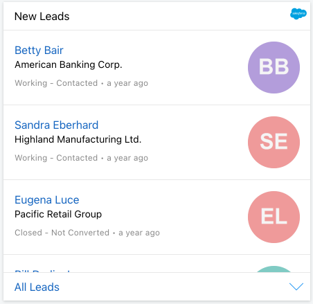 New leads Card for Salesforce