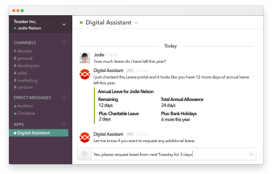 Access Digital Assistant via Slack, Microsoft Teams and other collaboration tools