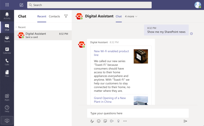 Microsoft Teams chatbot with Adaptive Cards
