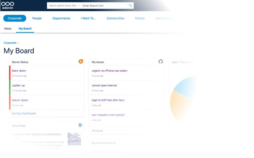 Create a digital workplace by pinning Cards from your enterprise apps to your intranet board