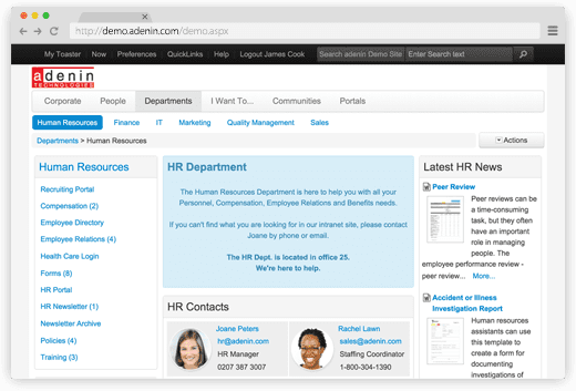 demo intranet examples intellienterprise adenin intranet examples