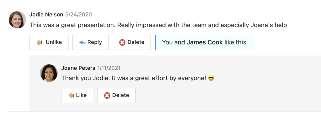 Social Intranet Ratings and Comments