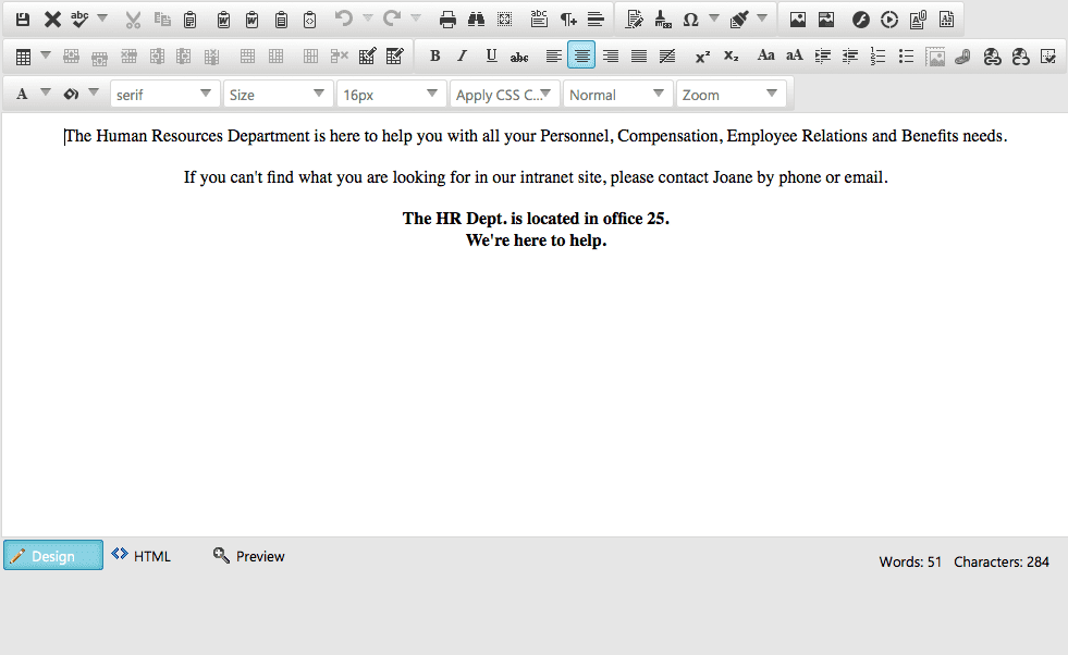HTML Editor CMS Intranet