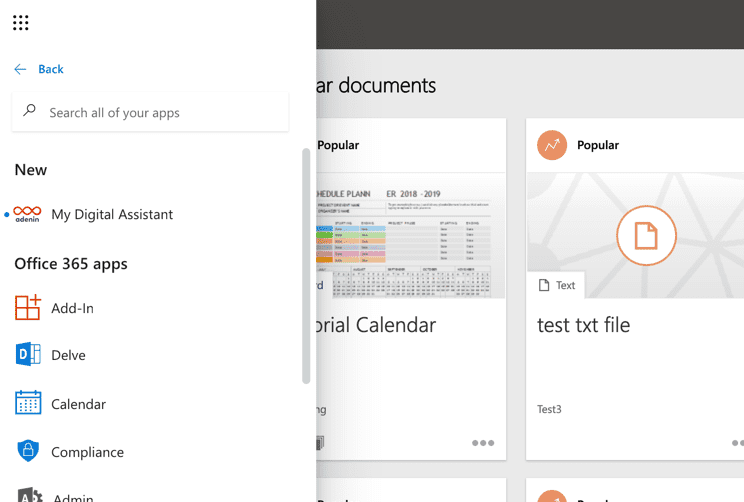 Uses Microsoft Graph API to show relevant content
