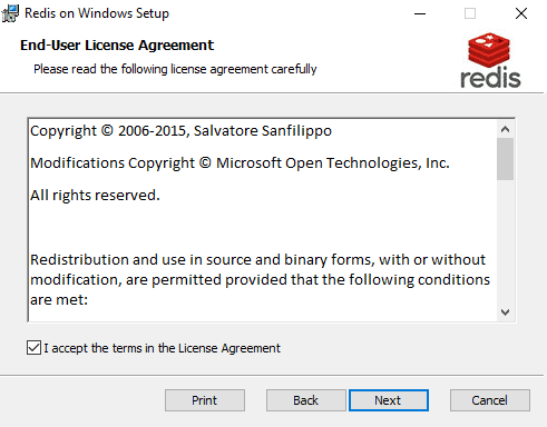 Agree to the Redis License Agreement