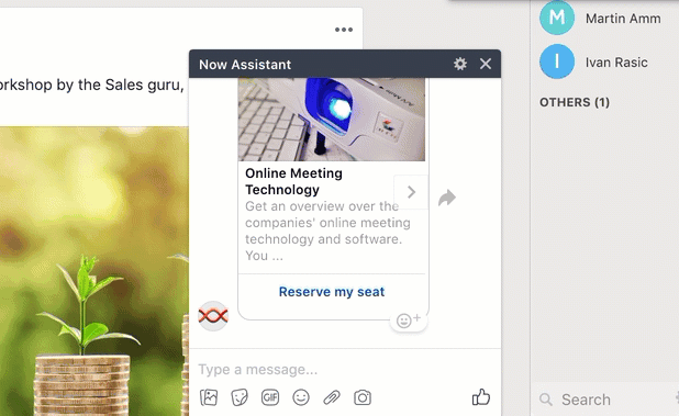 Card responses from the Digital Assistant chatbot for Workplace by Facebook