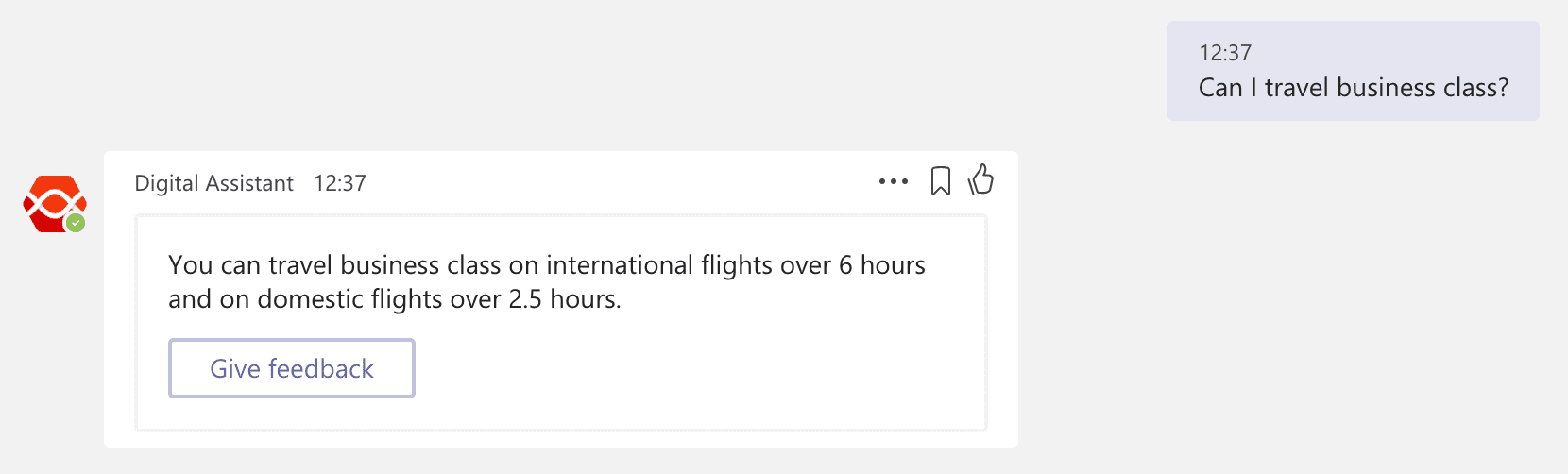 Ask the Digital Assistant chatbot about Travel Policy