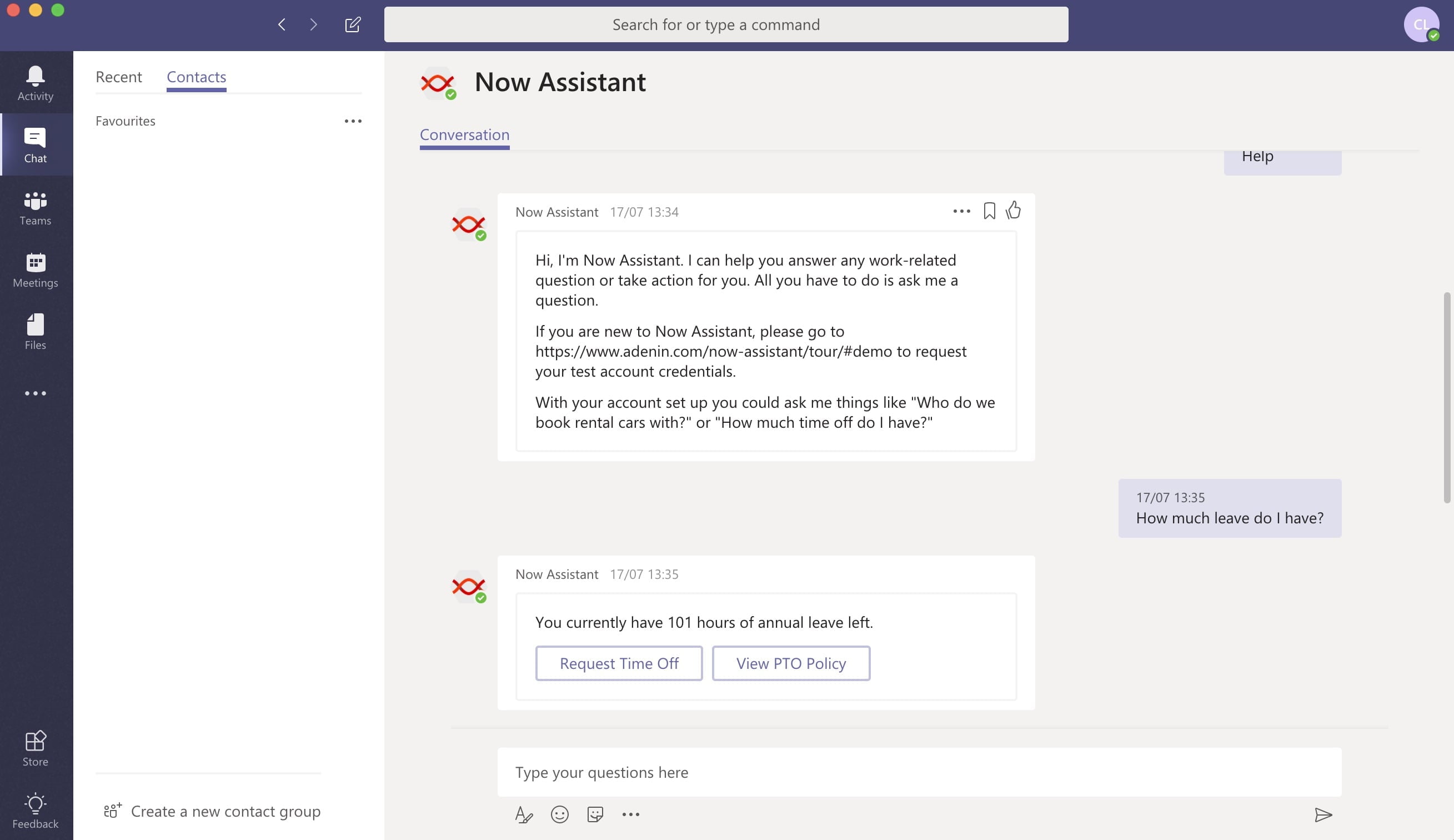 Microsoft Teams Bot Conversation