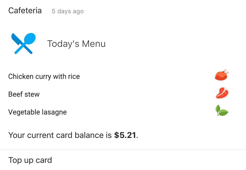 Cafeteria Card