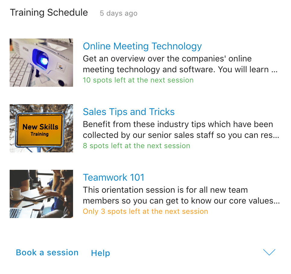 Training Schedule Card