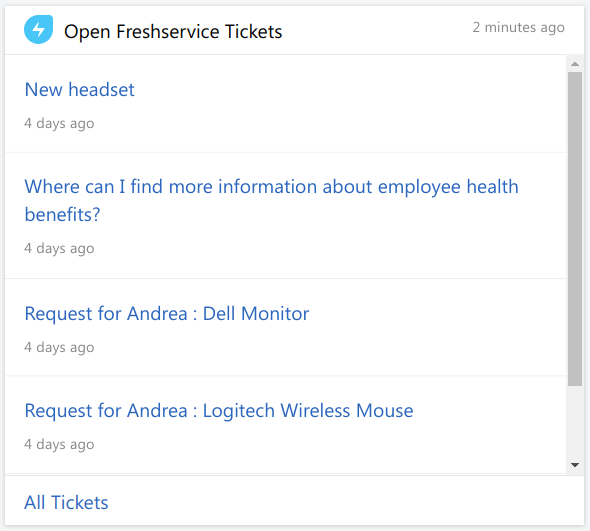 List of open tickets in a Card