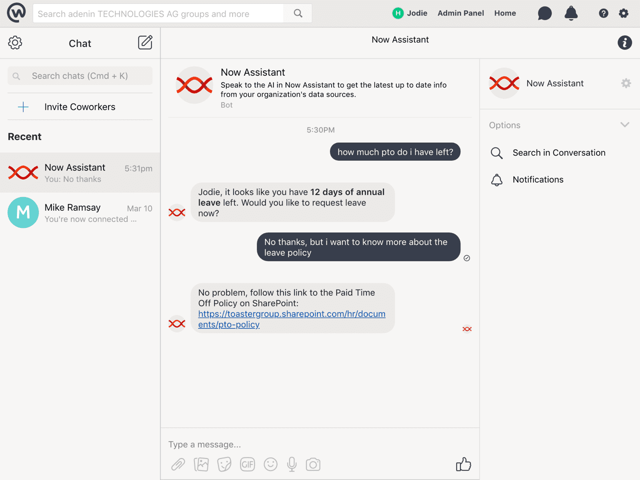 Workplace by Facebook Chatbot