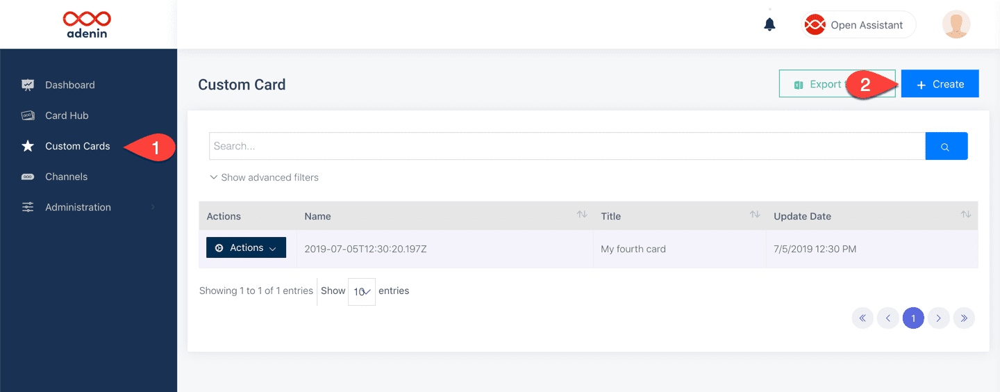 Creating custom Cards in Digital Assistant's admin view