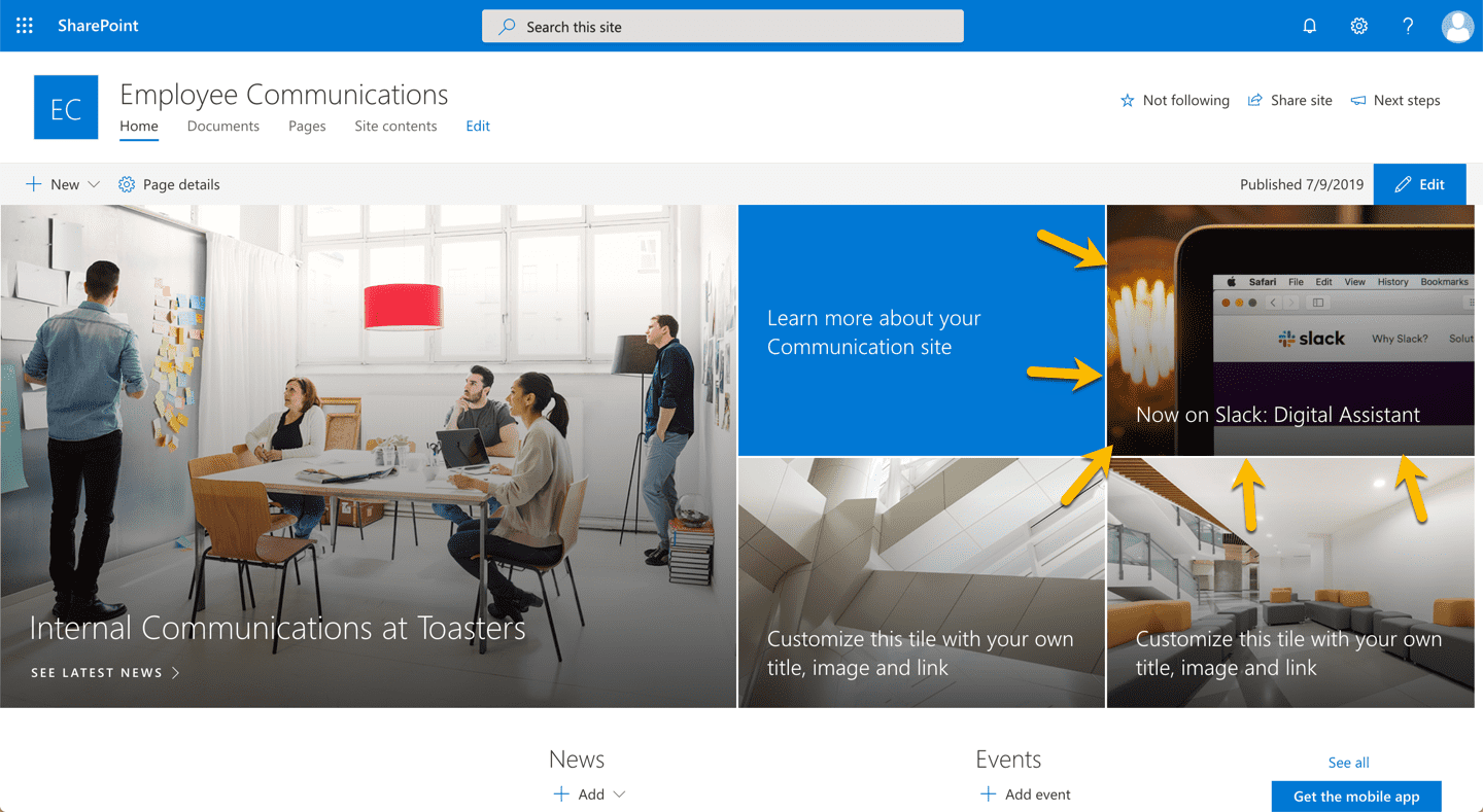 Example signage for a new chatbot in a SharePoint intranet