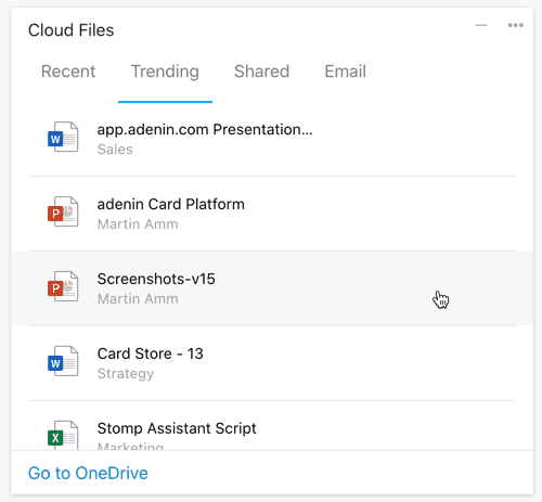 List of trending files from SharePoint and OneDrive in a Card