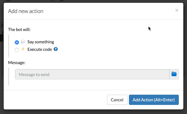 Adding a new action to a Botpress node