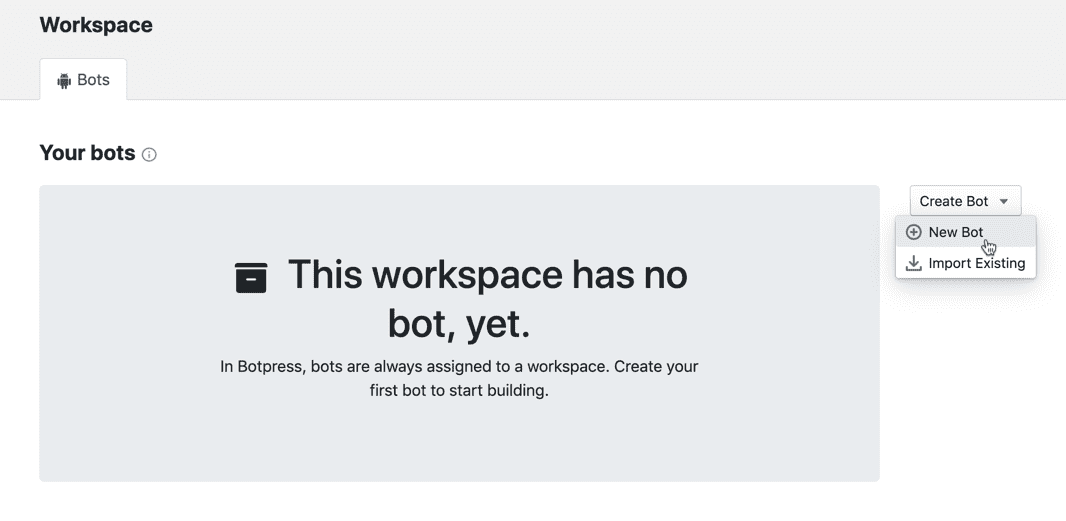 Creating a new bot in Botpress