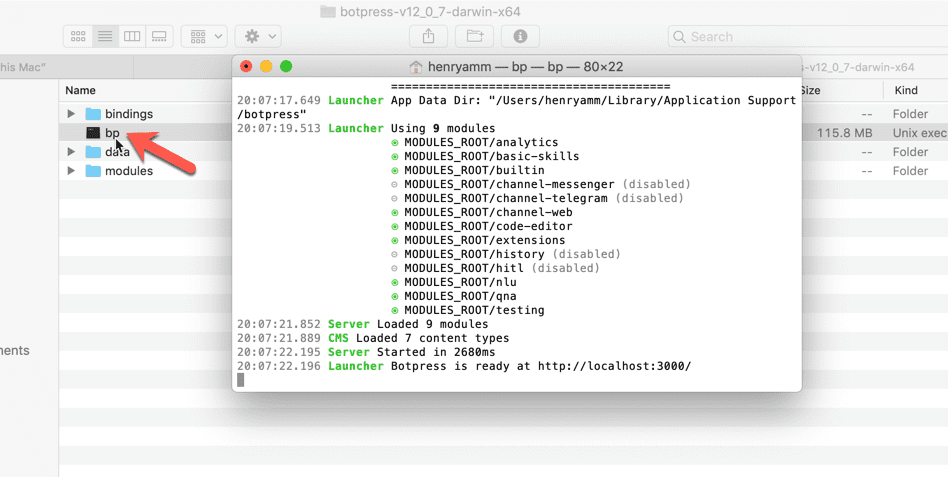 Running Botpress's development tool on a Mac