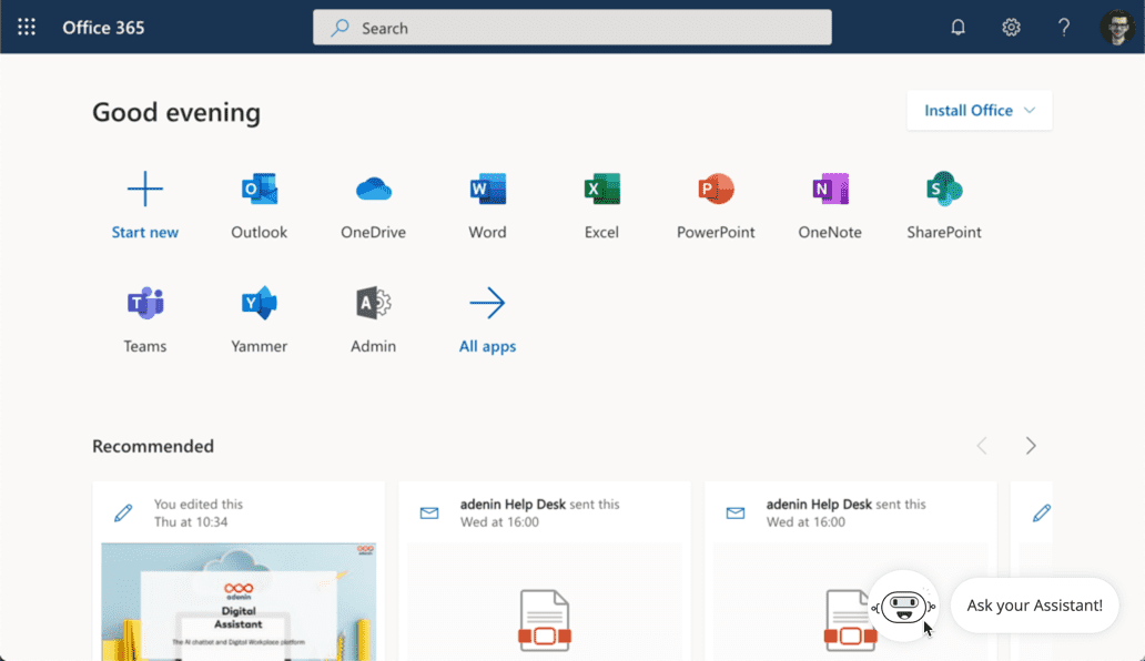 AI Webchat embedded into a SharePoint page as an example