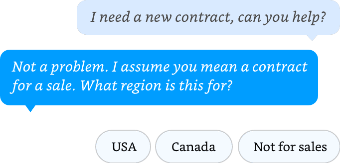 Digital Assistant responding to a query with options based on a knowledge base