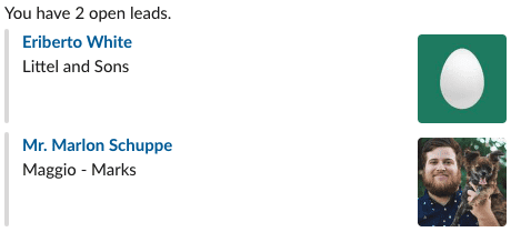 Example of a response built with the Slack block kit