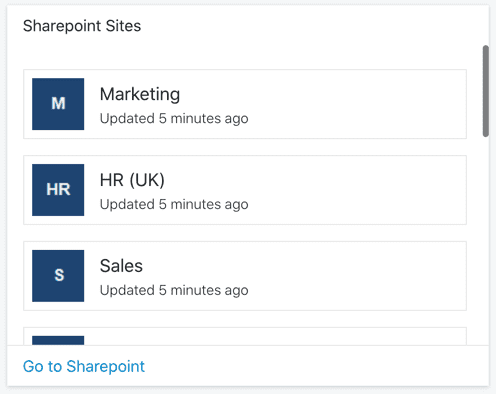 List of recently used SharePoint sites in a Card