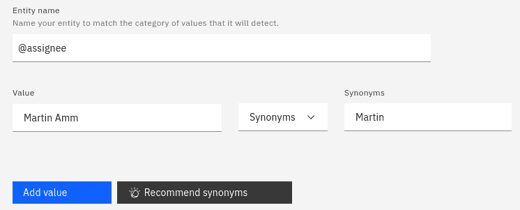 Creating a dictionary for an intent in IBM Watson Assistant