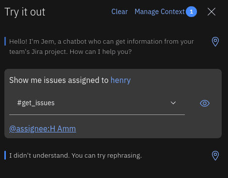 Testing a new intent in IBM Watson Assistant