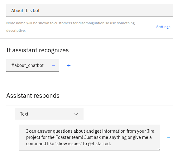 Adding a response when an intent is recognized in IBM Watson Assistant