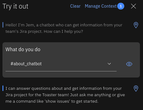 Testing a custom intent in IBM Watson Assistant and receiving a response