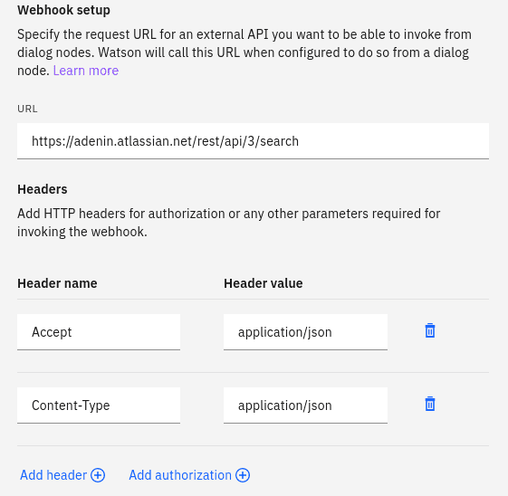 Creating a new webhook to get data from Atlassian Jira in IBM Watson Assistant