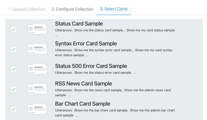 Select requests from uploaded Postman collections to turn them into Digital Assistant Cards