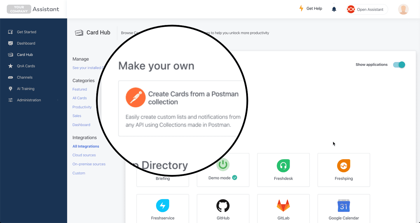 Make your own Cards with Postman collections and upload them in seconds from the App Directory in your Assistant