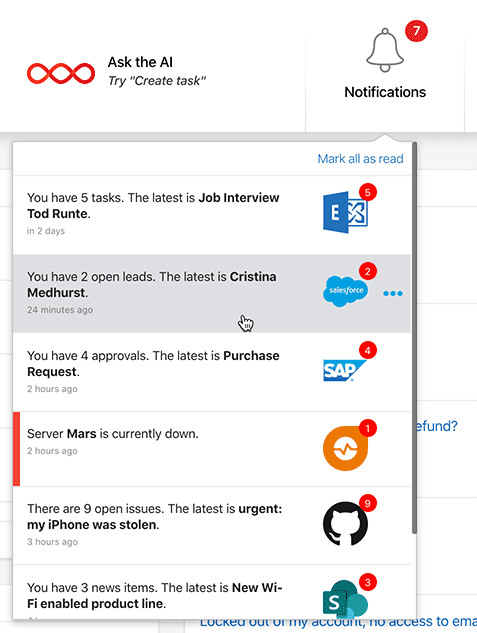 Get actionable notifications from business apps in one place