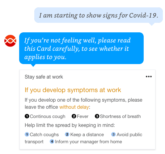 Example chatbot conversation for providing quick advice around employee COVID-19 symptoms