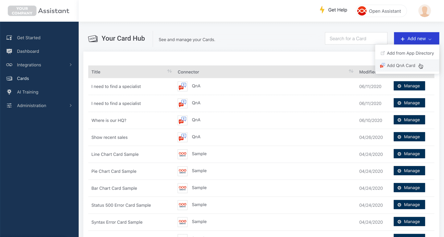 The new Digital Assistant Card Hub makes it easier to manage your Assistant Cards