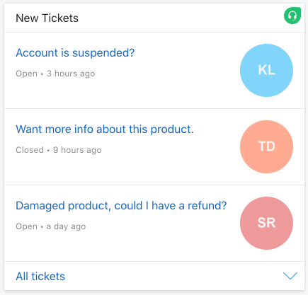 A Card which shows new tickets in your Freshdesk Helpdesk