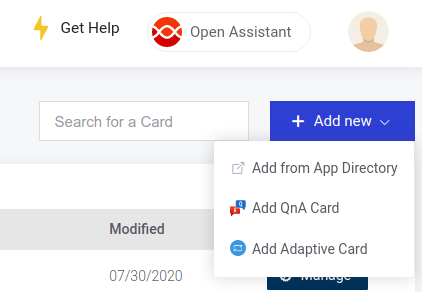 Adding a new Adaptive Card to the Assistant