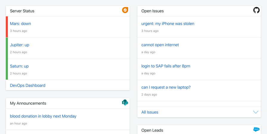 Example of a user's Board, showing Cards of their choice relevant to their role and interests