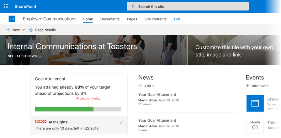 Example of an Adaptive Card built in Digital Assistant, embedded directly into a modern SharePoint site