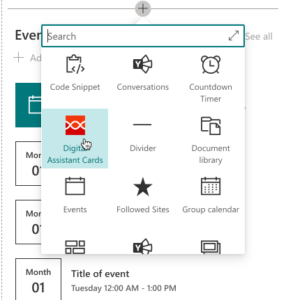Adding the Digital Assistant SharePoint webpart to a SharePoint modern team site