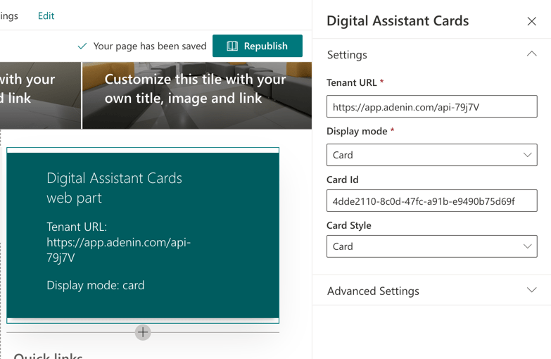 Configuring the Digital Assistant SharePoint webpart