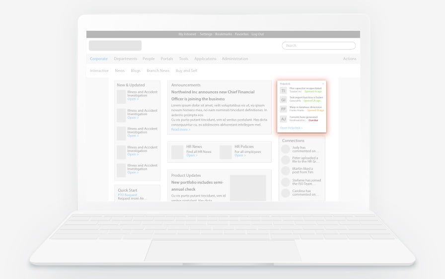 Illustration of an Adaptive Card embedded in a non-SharePoint intranet