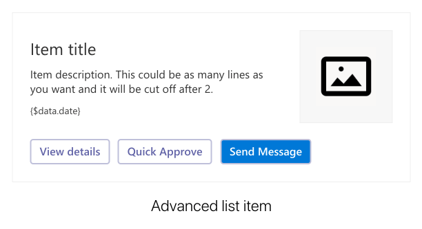 Advanced List item made in Adaptive Card with preview image and approve buttons ideal for embedding into an Intranet