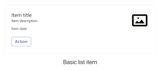Basic Adaptive Card list item template with preview image and Action button