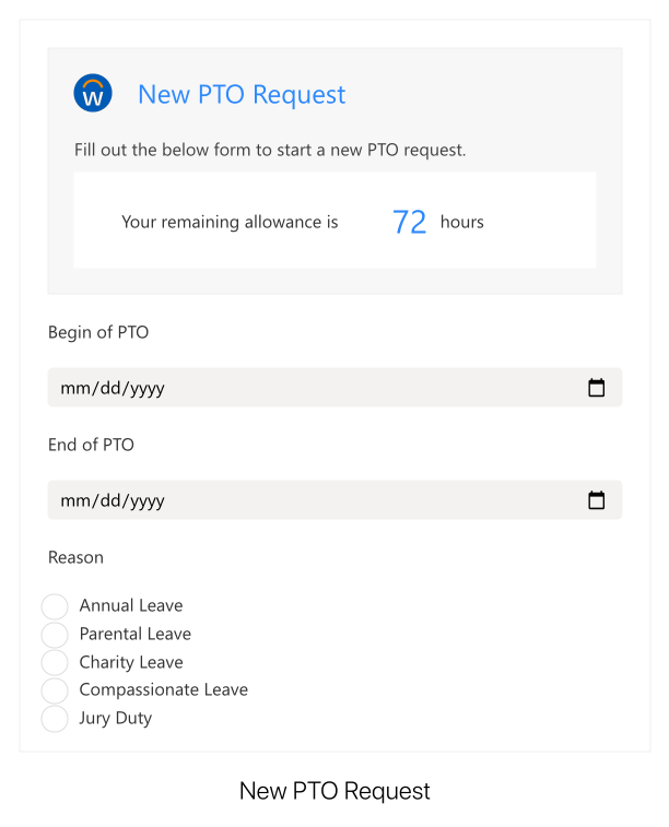 A workflow form being filled out as an Adaptive Card