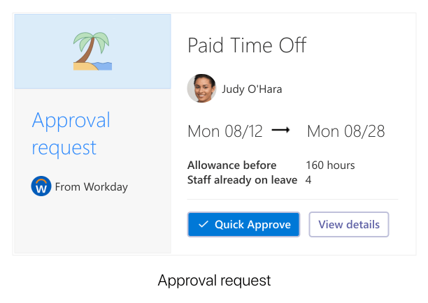 An approval request Adaptive Card template suitable for any workflow or task that users want to use from within SharePoint