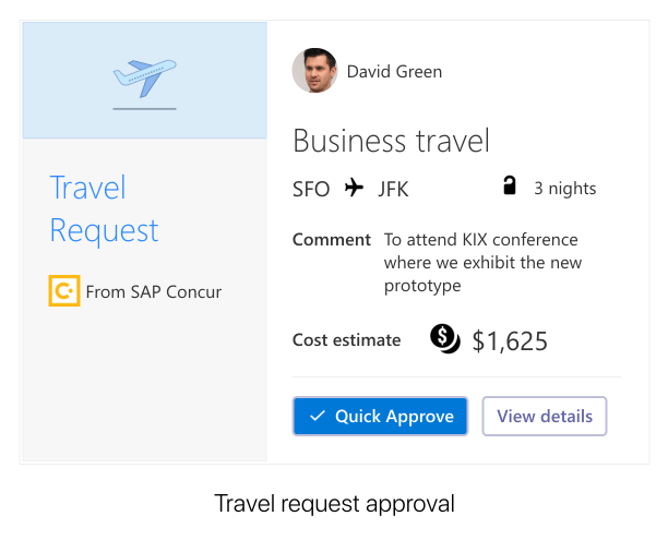 An Adaptive Card templates for workflows that users use within the companies' Digital Workplace