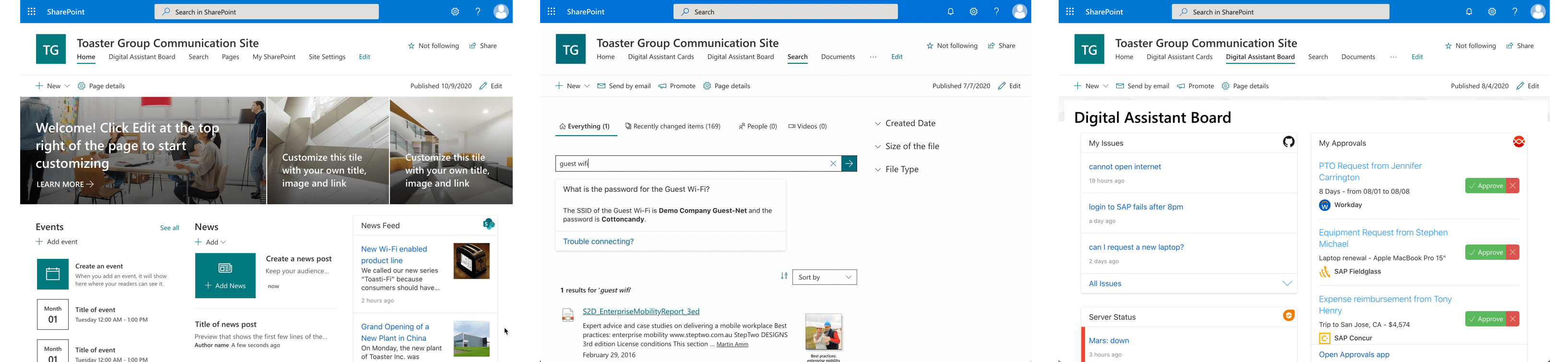 Real-life examples of Digital Assistant embedded into a SharePoint intranet to add or enhance functionality